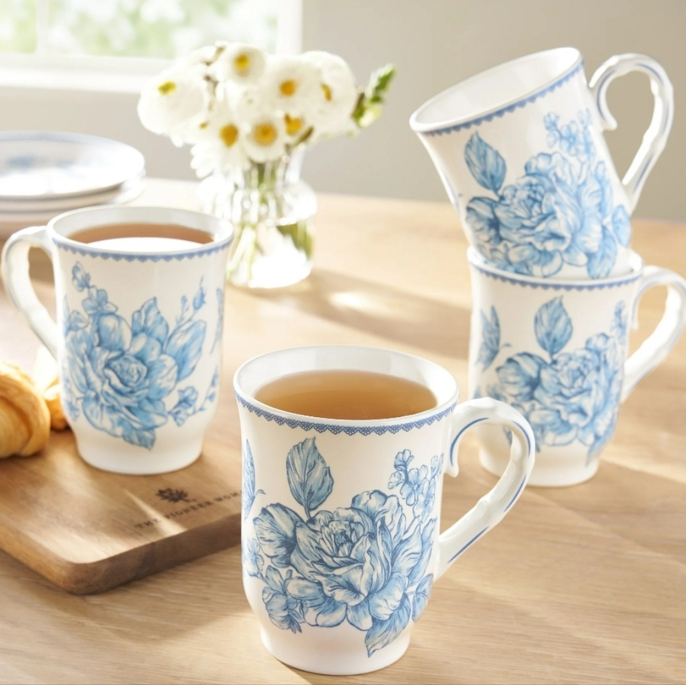 ❤️ New 4 Piece Pioneer Woman Agatha Blue Mug Set